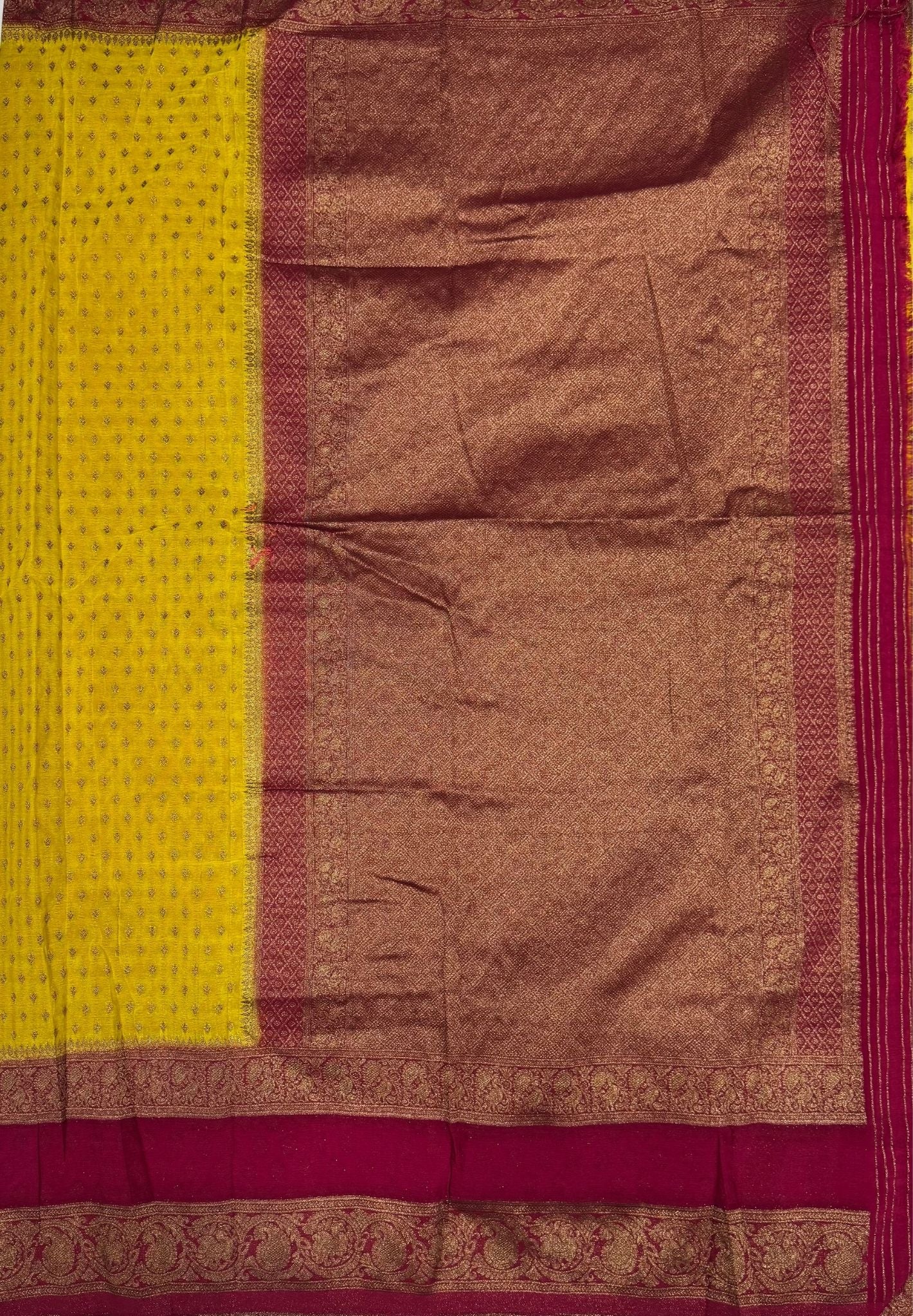 Banarasi Georgette Saree-Yellow with Contrast Retapet Border