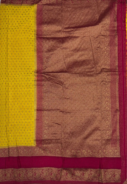 Banarasi Georgette Saree-Yellow with Contrast Retapet Border