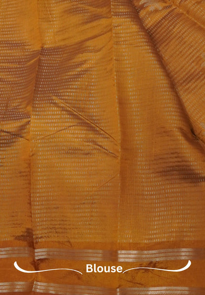 Semi Tussar Saree-Gold in RainDrop Zari with Retapet Border