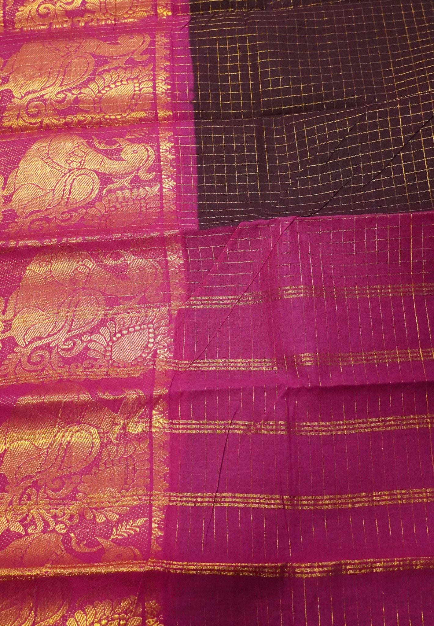 Sungudi Cotton- Checks Big Border Dark Maroon