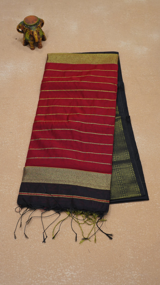 Maheswari Cotton Saree Plain-Black