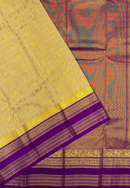 Budget Kanchipuram Saree-Cream In Floral Zari Panel Border