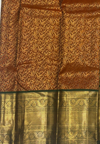 Pure Kanchipuram Silk Saree-Traditional Green with Contrast Border