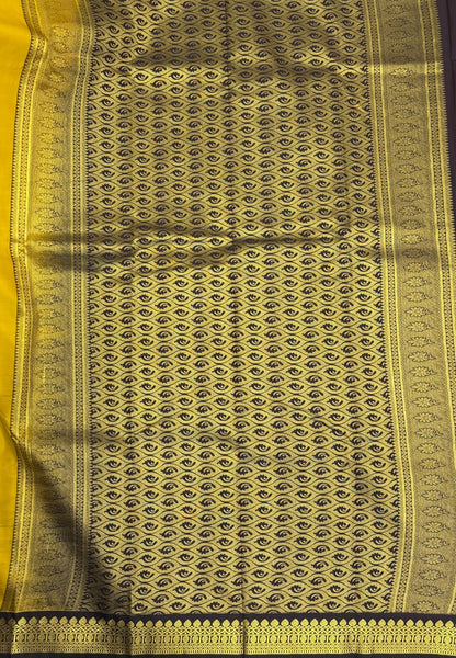 Budget Kanchipuram Saree-Yellow with Contrast Border