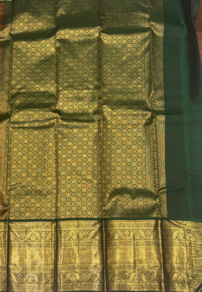 Pure Kanchipuram Silk Saree-Traditional Green with Contrast Border