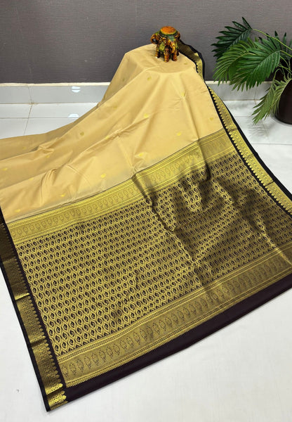 Budget Kanchipuram Saree-Cream with Contrast Border