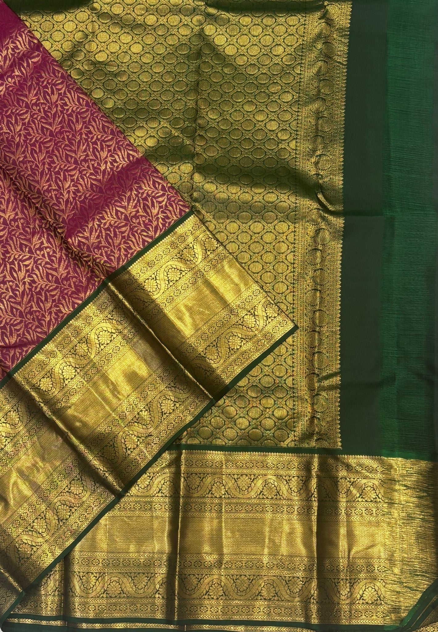 Pure Kanchipuram Silk Saree-Traditional Magenta Pink with Contrast Border