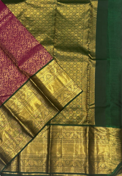 Pure Kanchipuram Silk Saree-Traditional Magenta Pink with Contrast Border