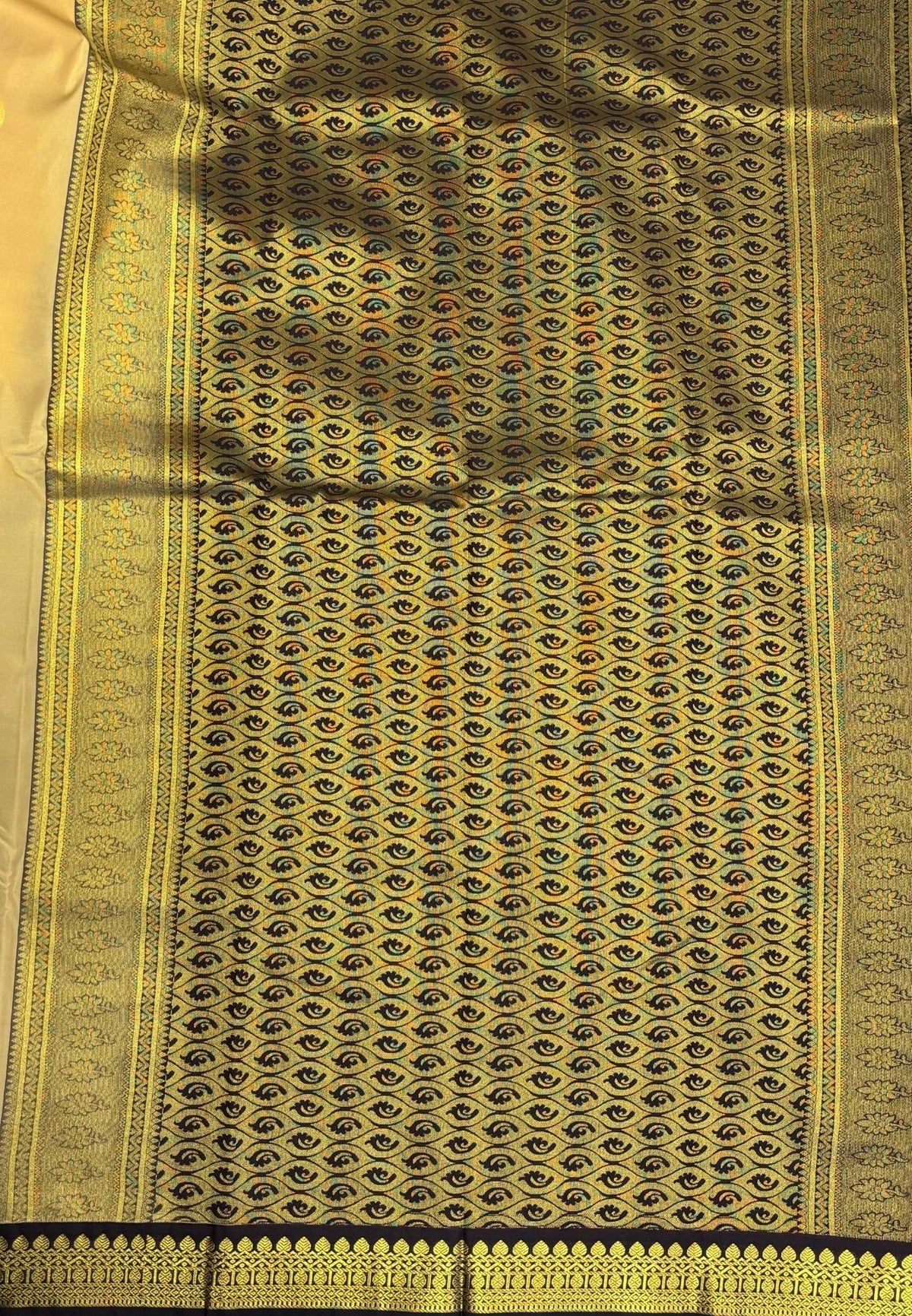 Budget Kanchipuram Saree-Cream with Contrast Border