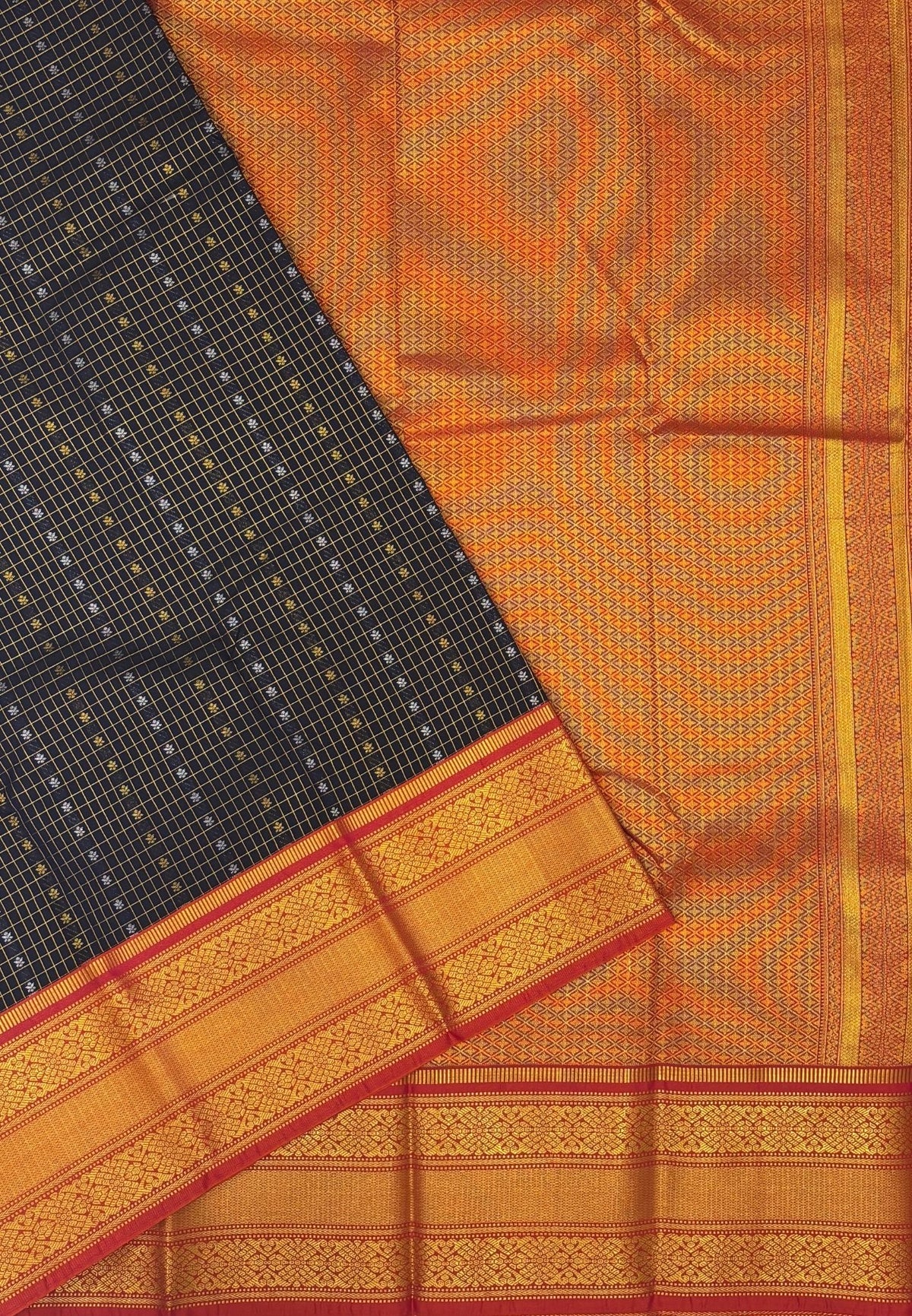 Budget Kanchipuram Saree-Blue In Floral Zari Panel Border