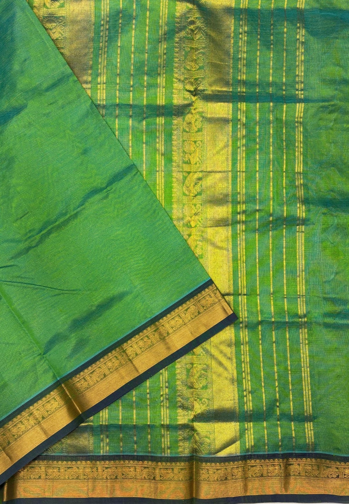 Pure Silk Cotton Saree-Pista Green In Vairaoosi Zari With Contrast Border