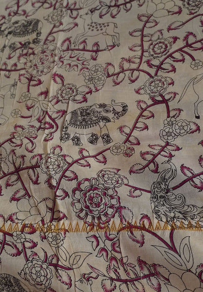 Kalamkari Silk Saree -Peacock Green