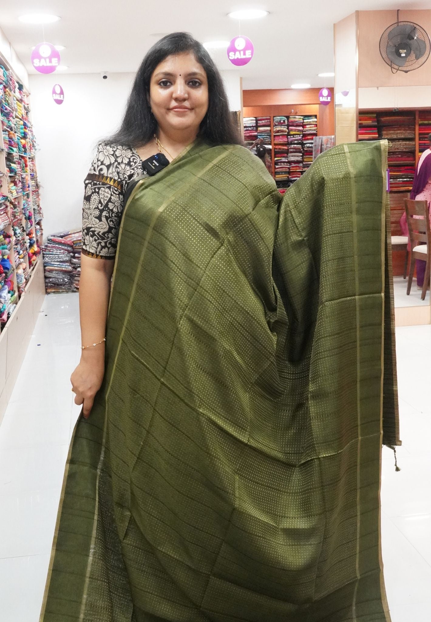 Matka Tussar Saree - Mini Zari Sage Green