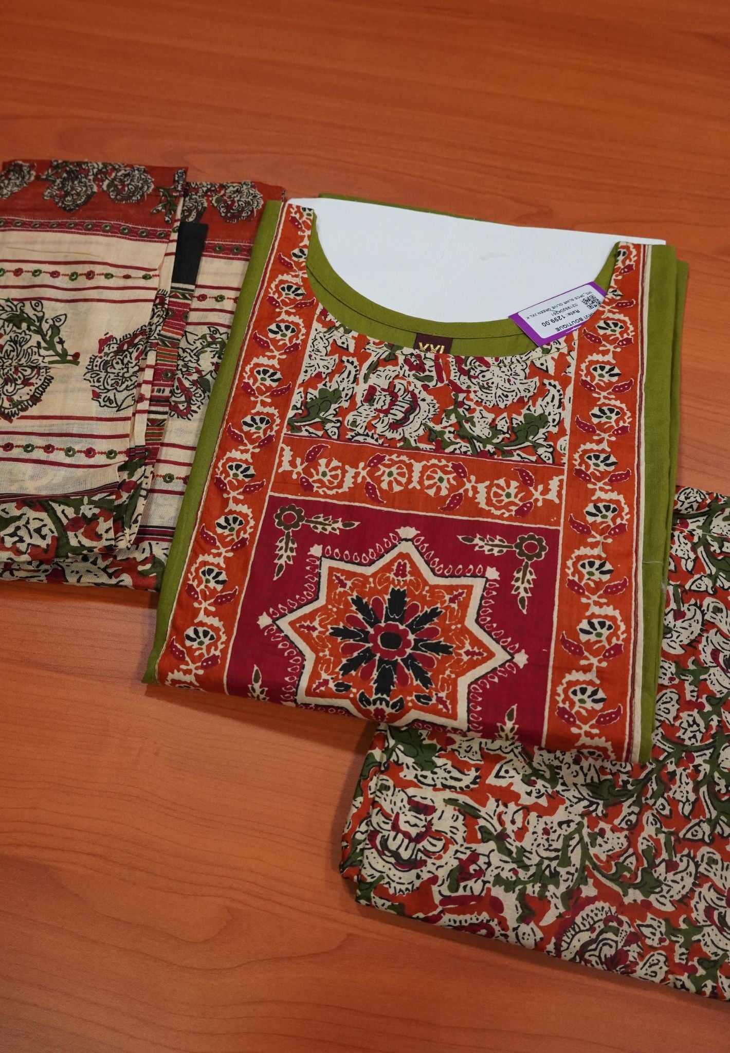 3 pcs Salwar Set -Kolam Yoke Pattern