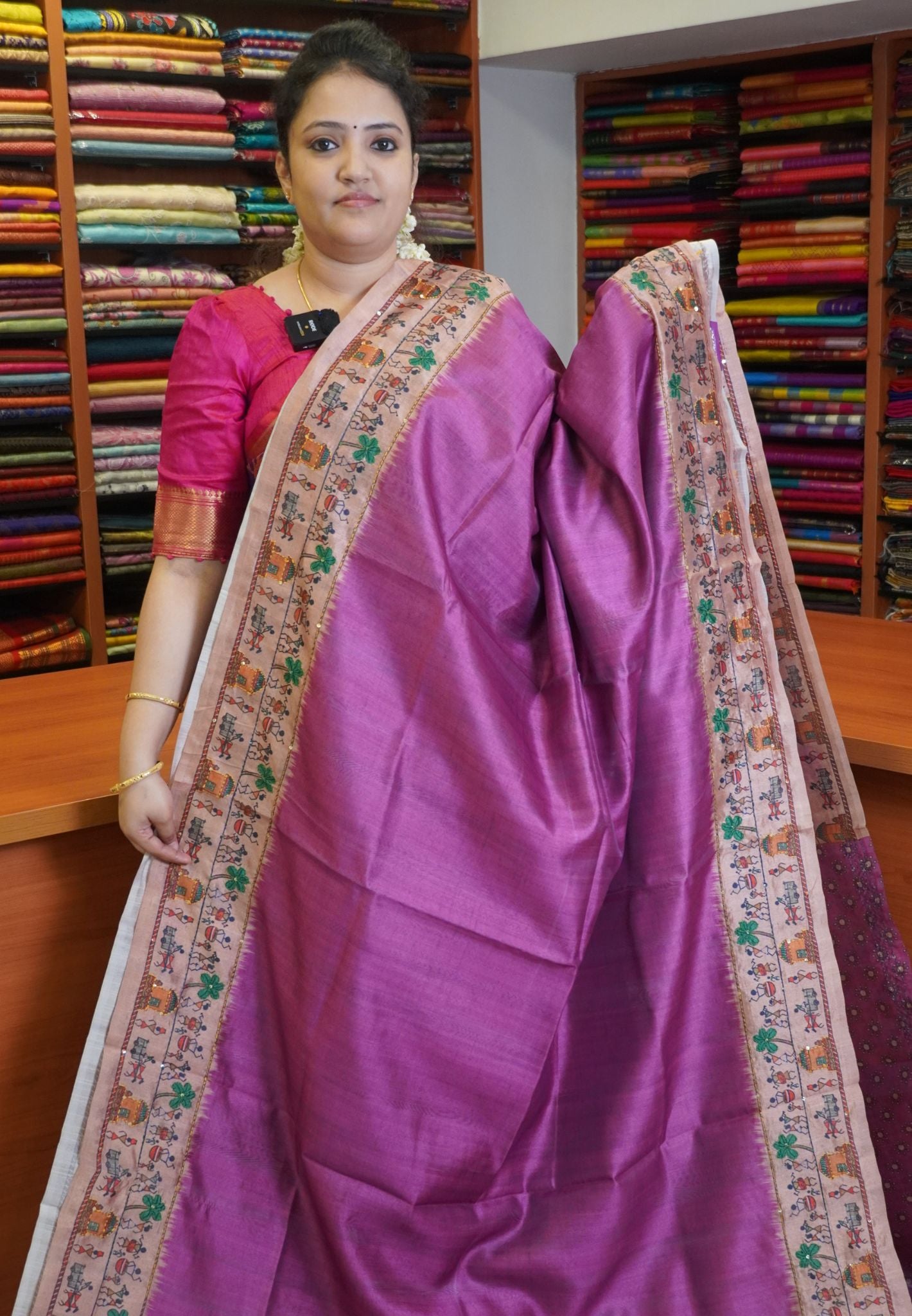 Semi Tussar Saree - Purple