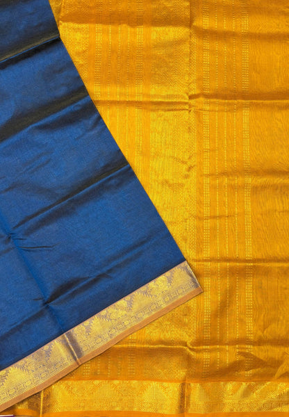 Pure Silk Cotton Saree-Peacock Blue In Vairaoosi Zari With Contrast Border