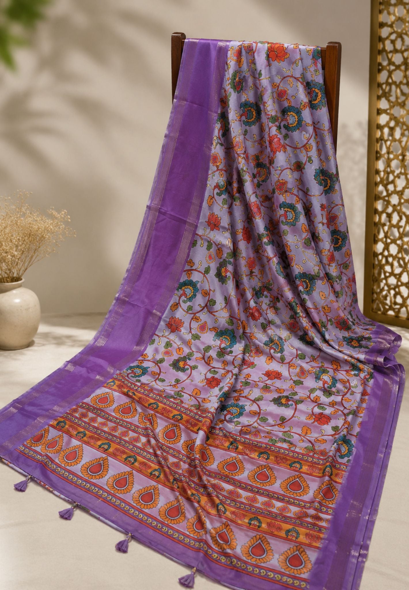Shiffon Saree-Lavender in Kalamkari Pattern