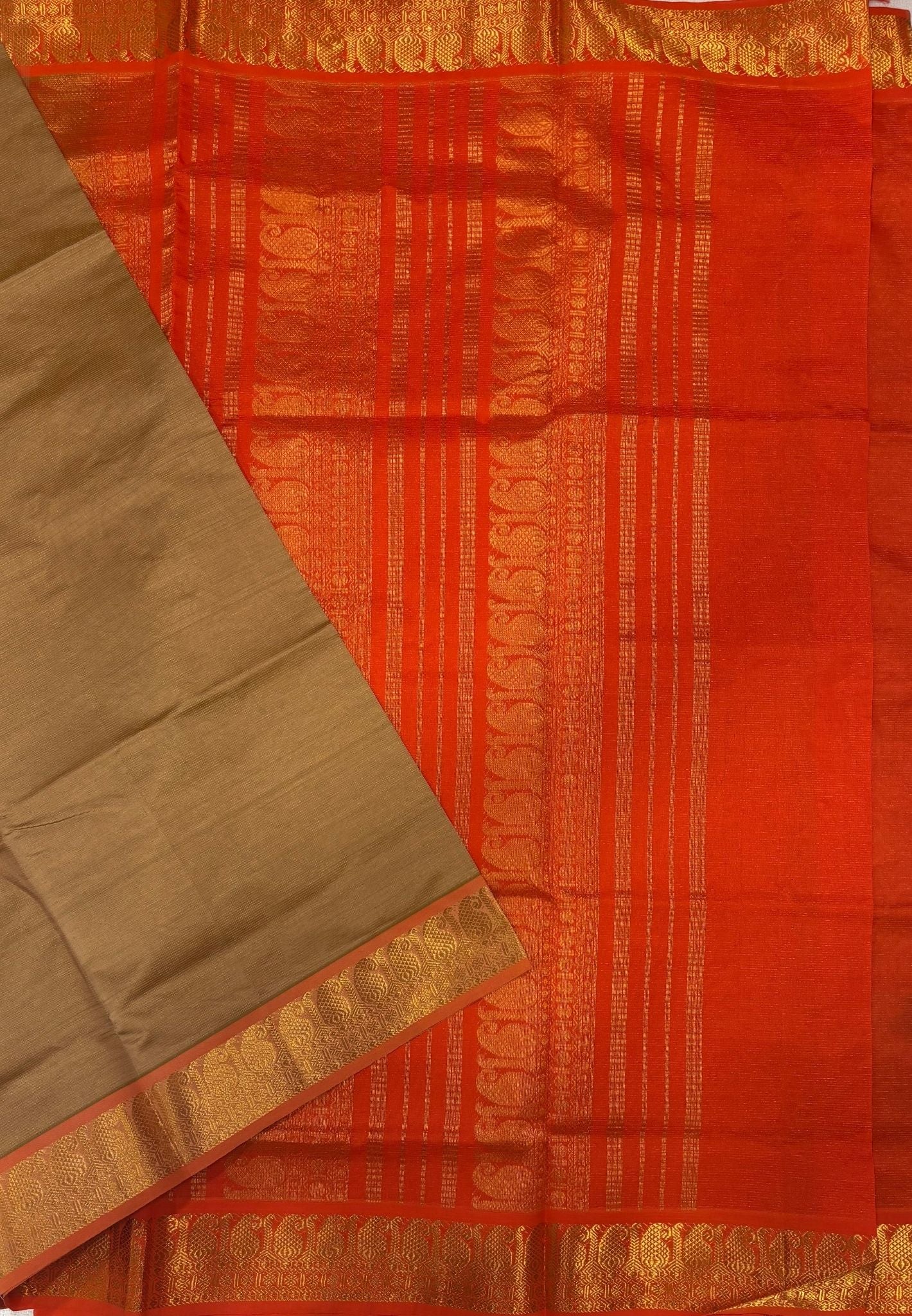Silk Cotton Saree-Sandal with Contrast Border in Vairaoosi