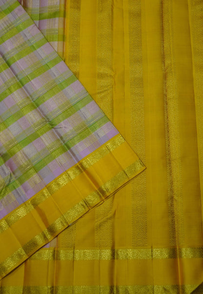 Pure Silk Saree – Mustard Yellow with Contrast Checked Pallu