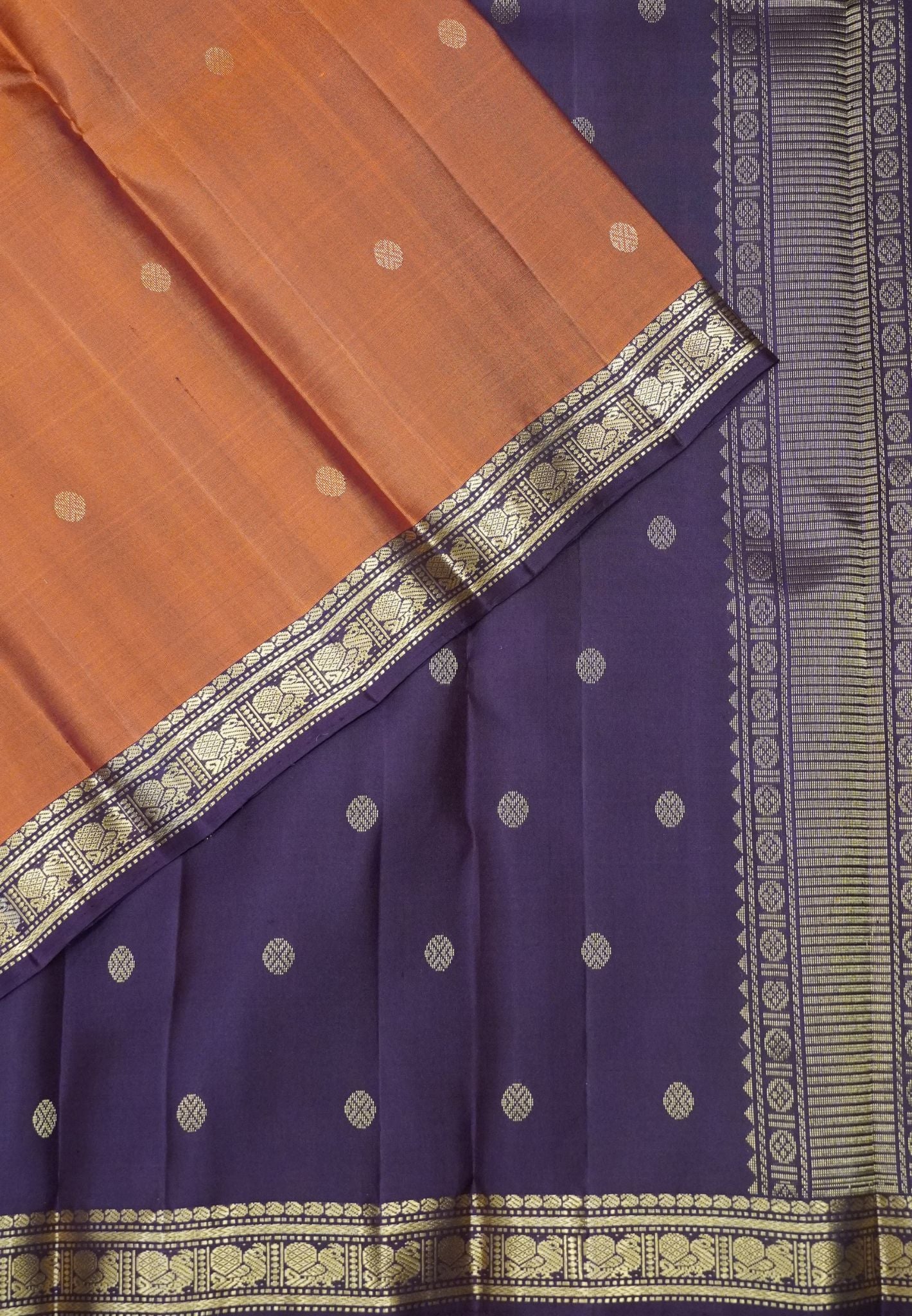 Pure Kanchipuram Silk Saree - Rust Orange with Small Border