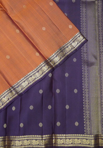 Pure Kanchipuram Silk Saree - Rust Orange with Small Border
