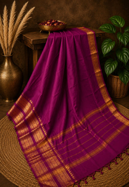 Chettinad Cotton Saree-Magenta with Double Border