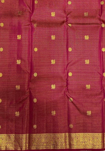 Pure Kanchipuram Silk Saree-Rani Pink in Vairaoosi Pattern with Mayil Chakram Buttas
