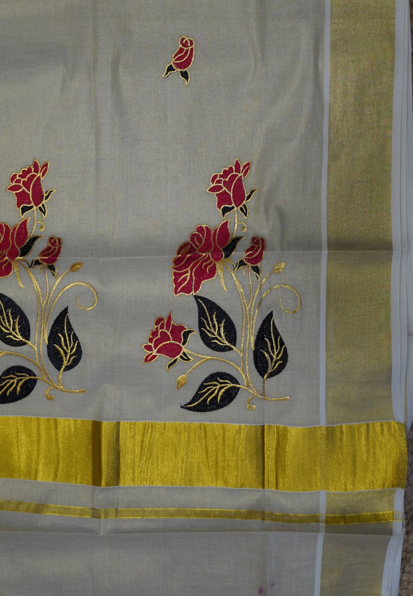 Tissue Saree-Sandal with Floral Embroidery