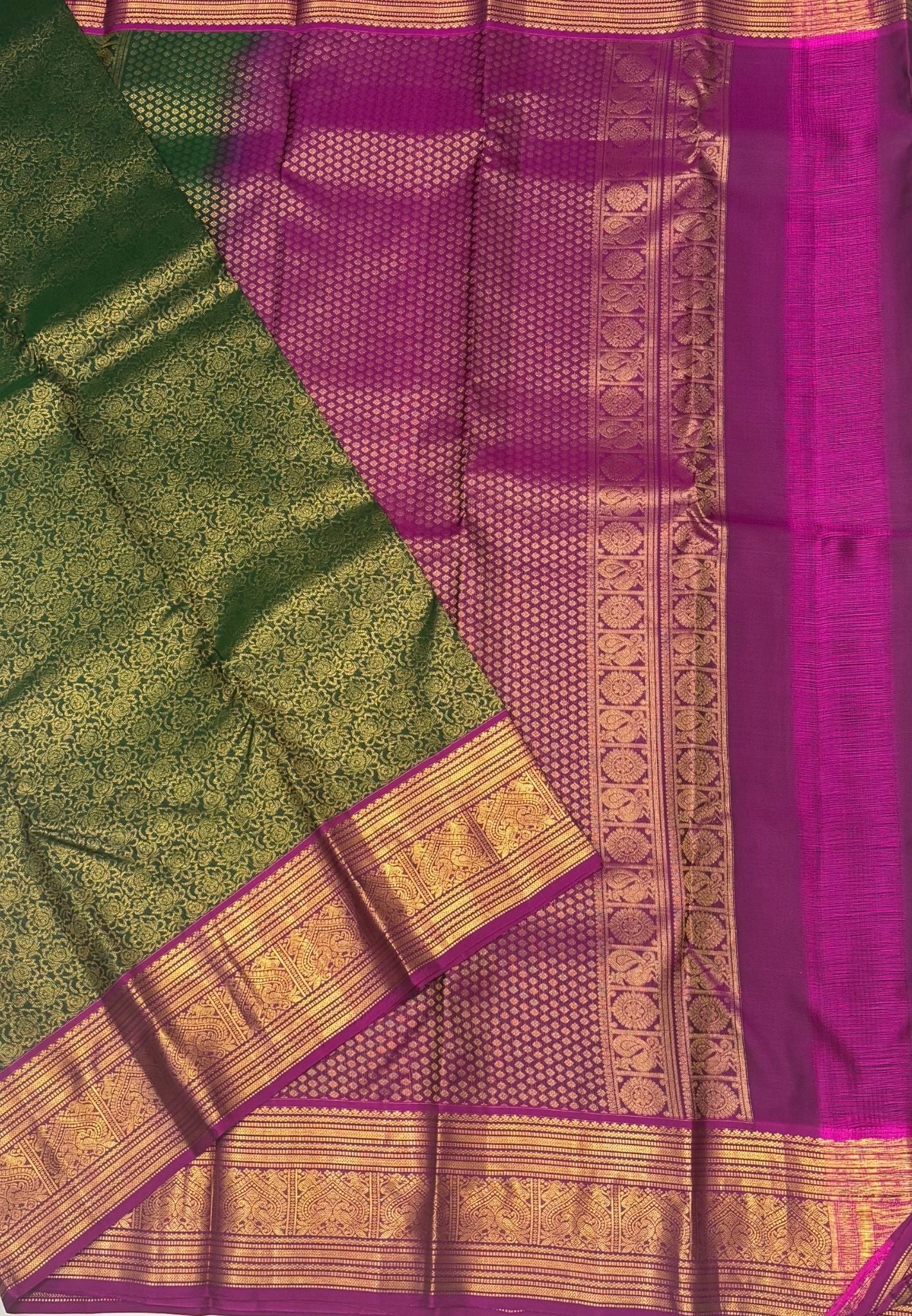 Pure Kanchipuram Silk Saree-Green with Contrast Border