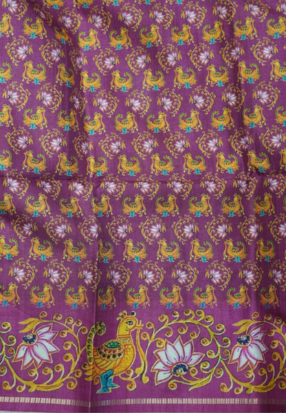 Premium Matka Tussar Saree-Ramar Blue with Contrast Border in Tanjore Print