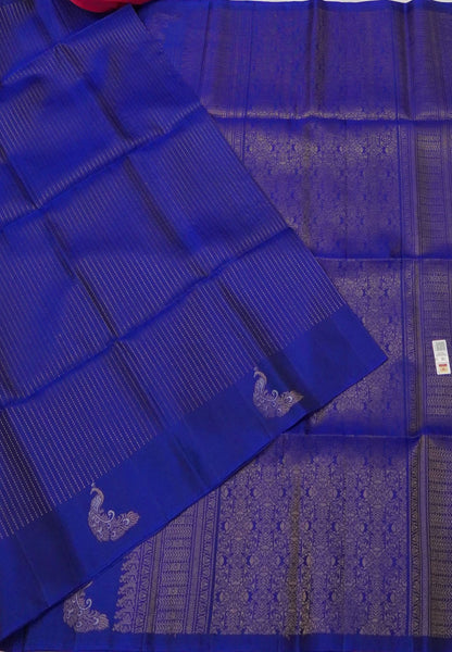 Pure Kanchipuram Silk Saree-Blue with Peacock Buttas