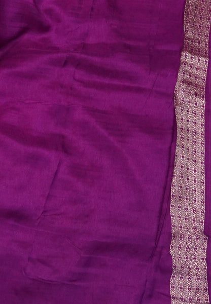 Satin Tussar Saree-Purple with Checked Peacock Border