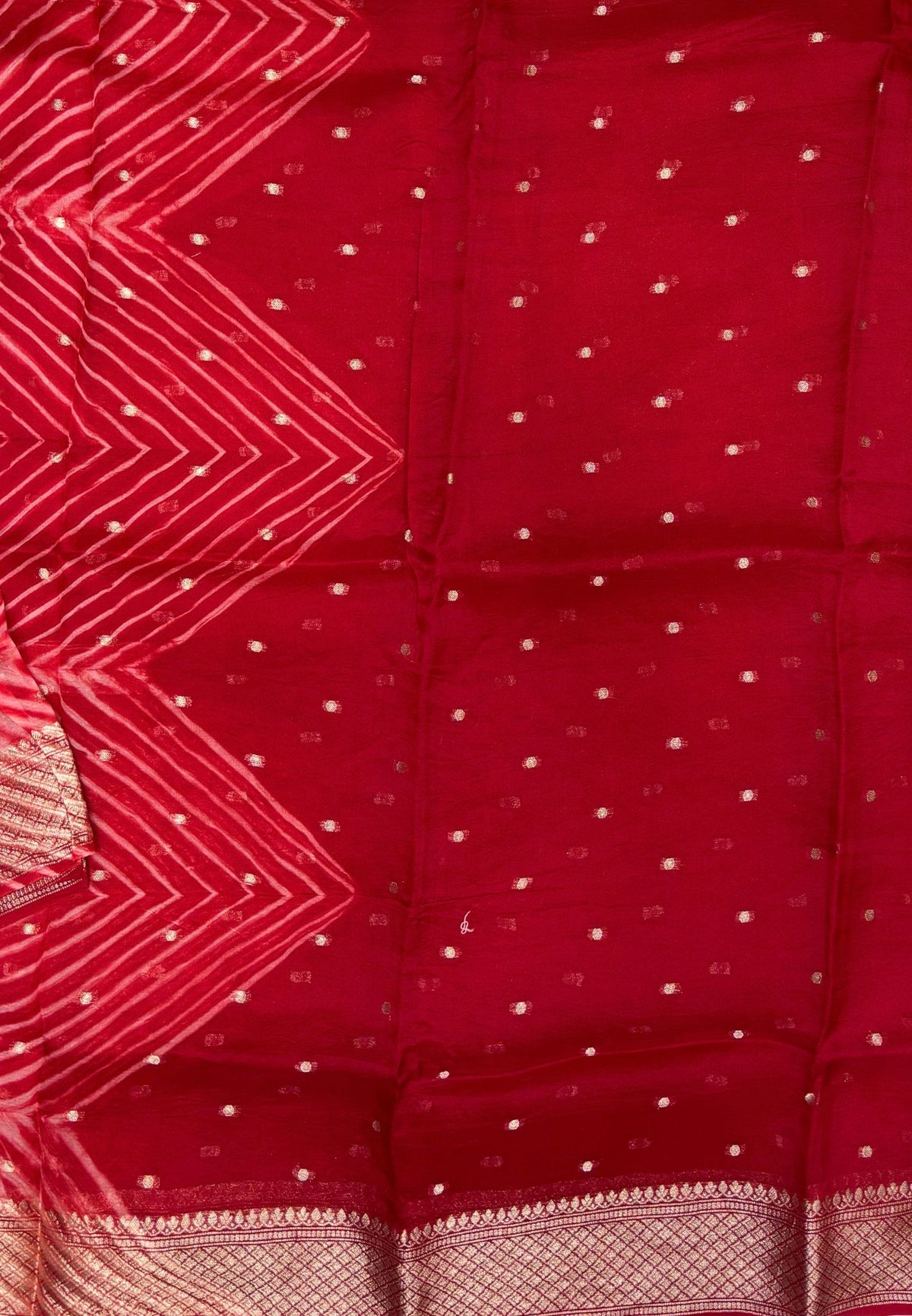 Pure Organza Tussar Saree-Red In Paisley Leaf Zari Border With Partly Pallu