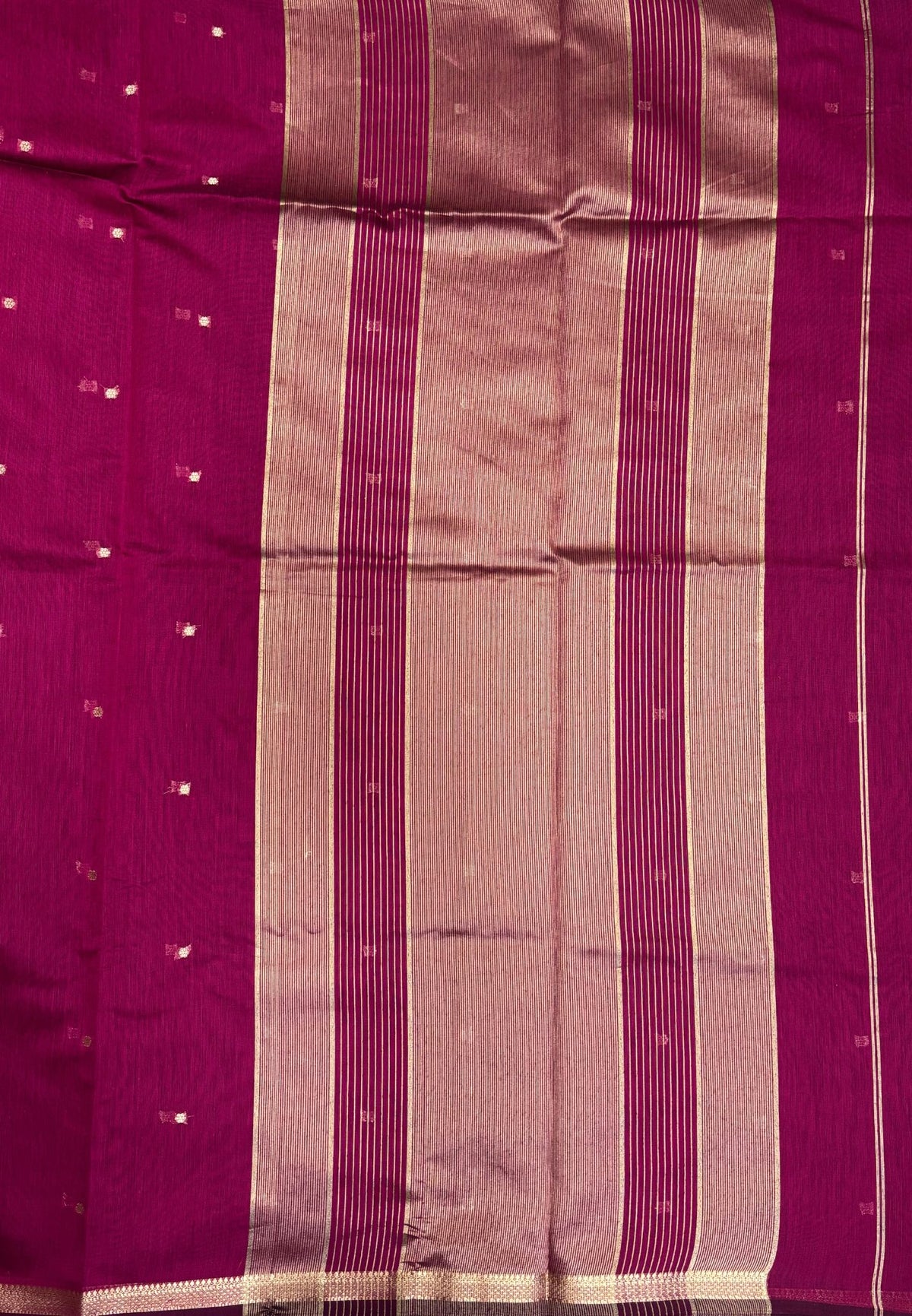 Semi Maheswari Saree-Magenta In Double Line Zari Stripe Border