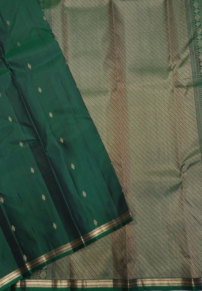 Pure Kanchipuram Silk Saree-Bottle Green with Small Border