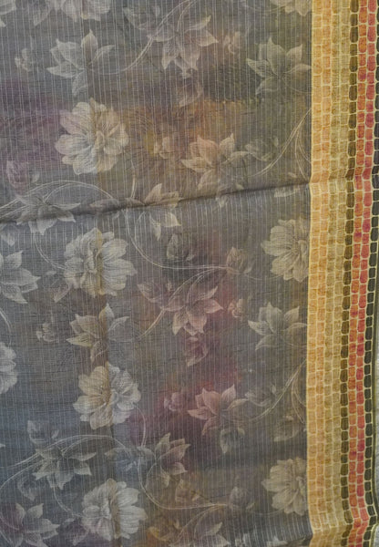 Bhagalpur Tussar  - Floral Pattern Purple