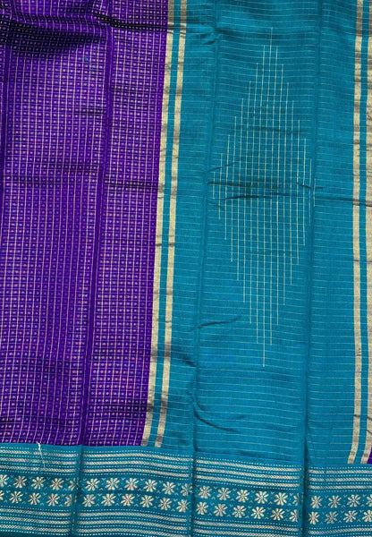 Raw Silk Saree-Violet in 1000 Butta with Contrast Zari Border