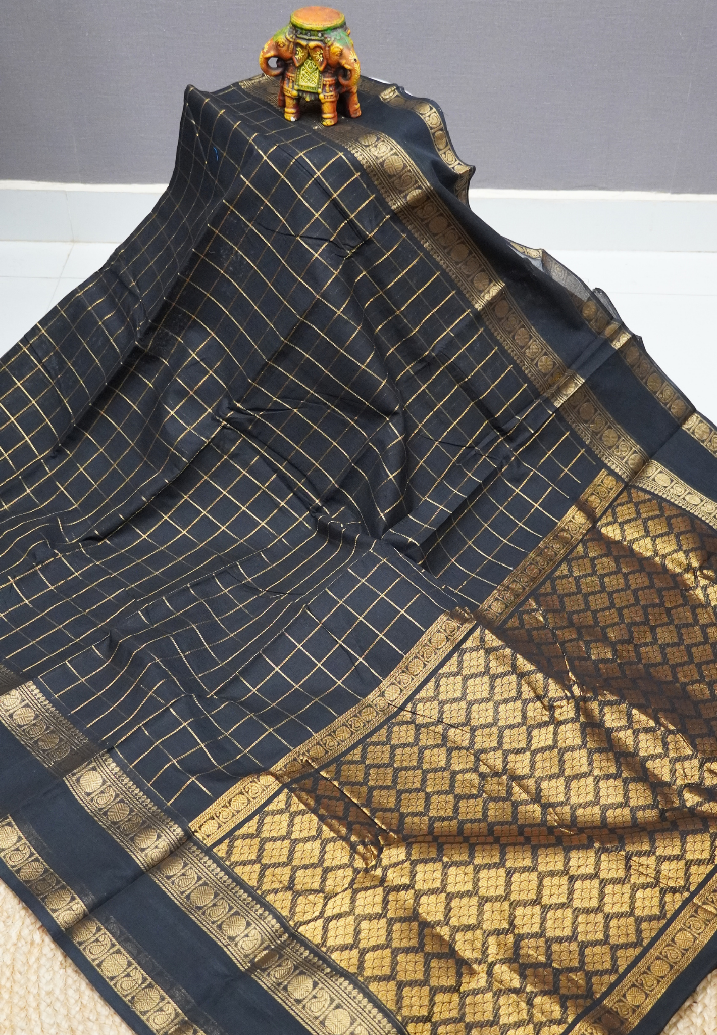 Chettinadu Cotton Saree-Black