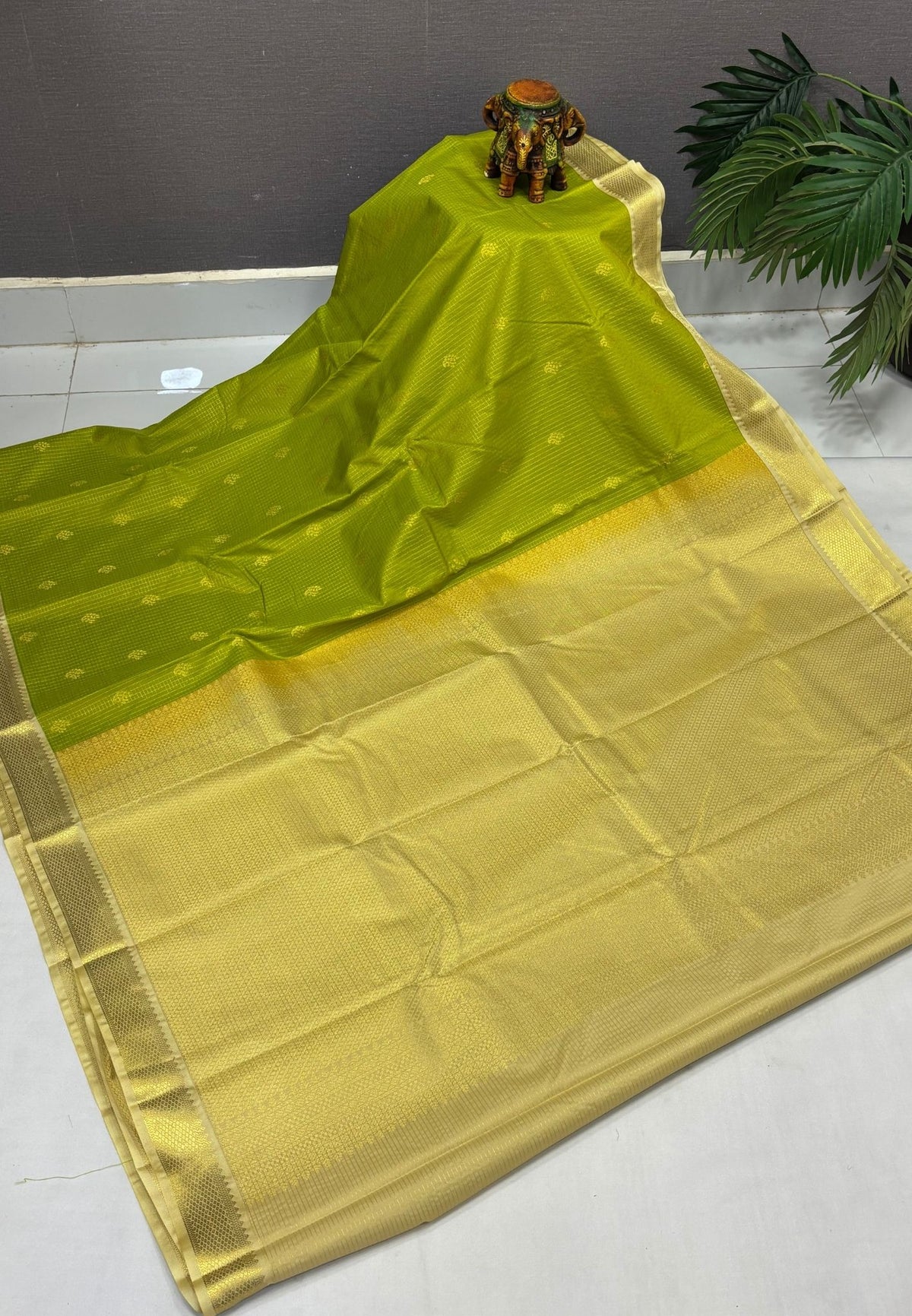 Budget Kanchipuram Saree-Light Green with Contrast Border