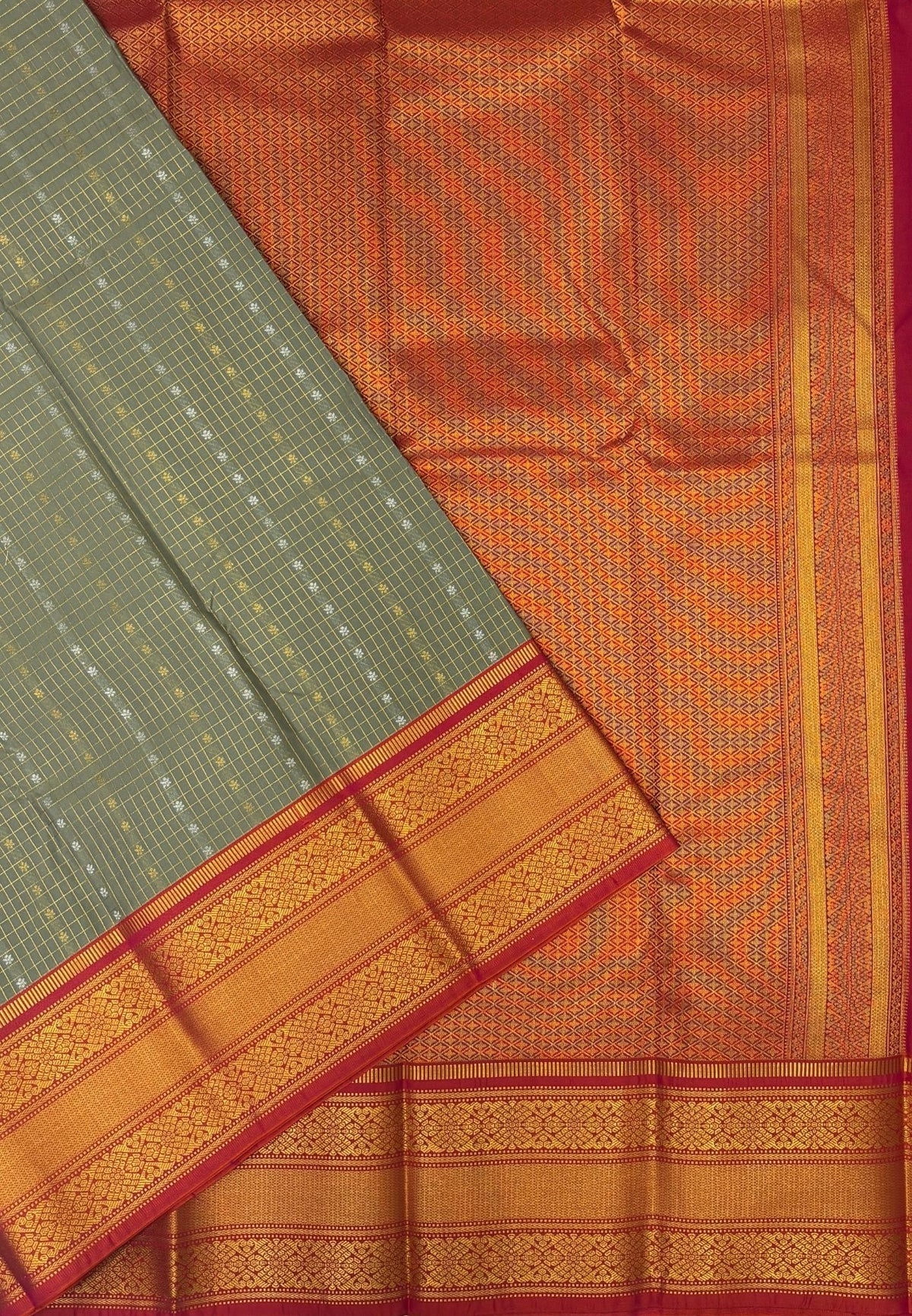 Budget Kanchipuram Saree-Metalic Green