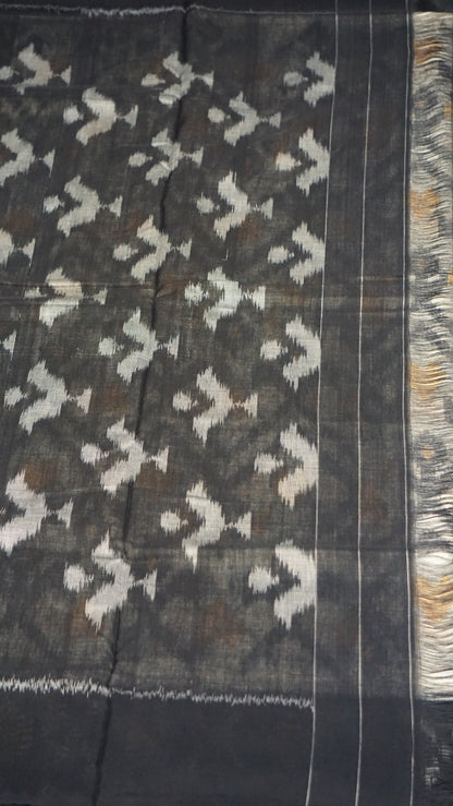 Pochampally Cotton double Ikkat Saree White - Grey