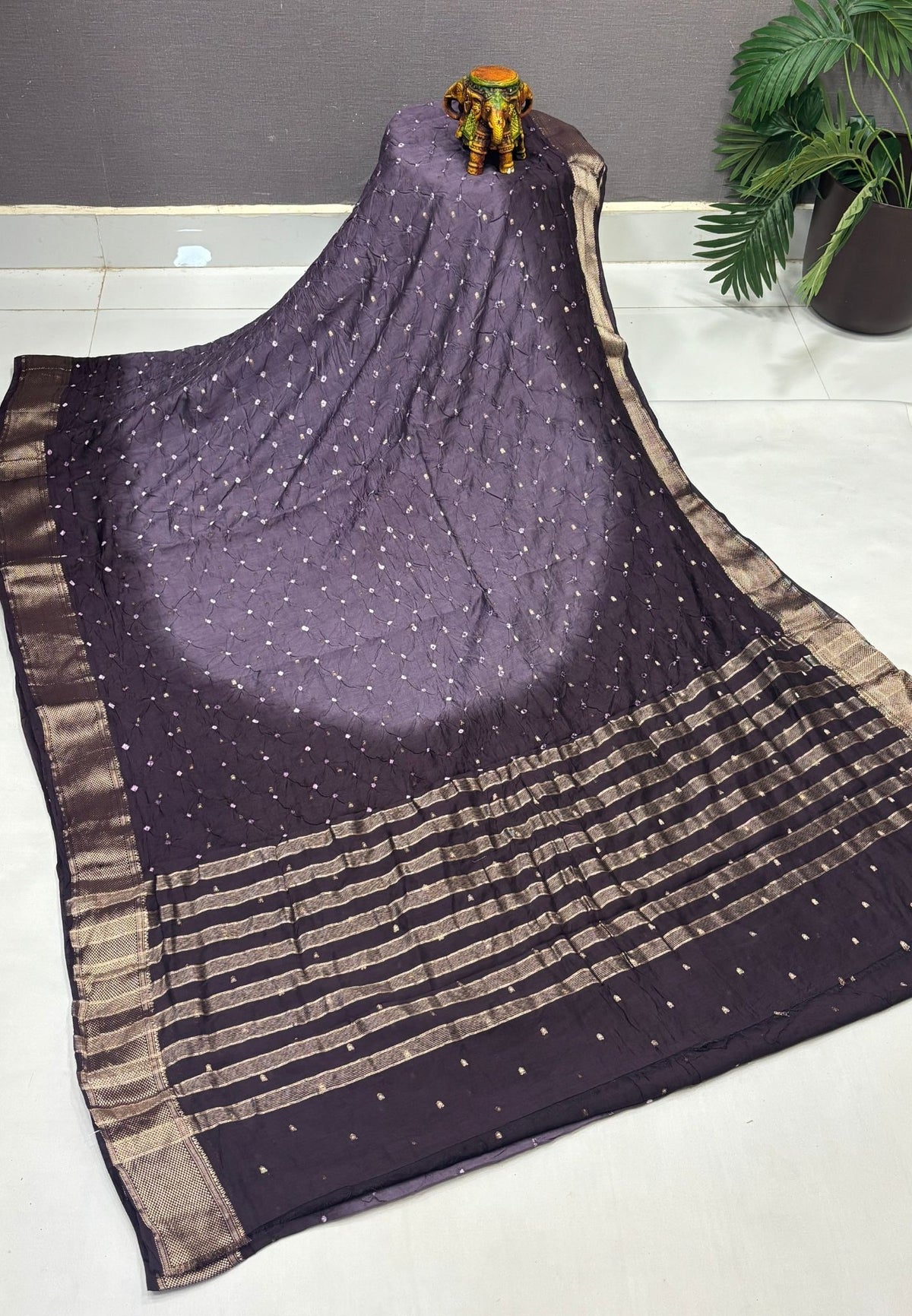 Banarasi Bandeji Saree-Metalic Violet in Horizontal Stripe Zari Border