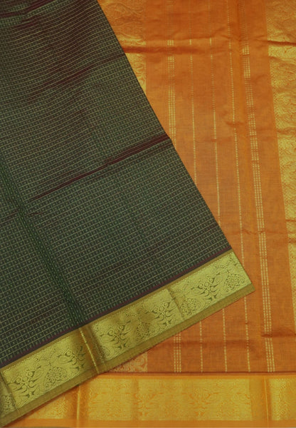 Pure Silk Cotton Saree-Manthulir Green-Turmeric Yellow Zari Emboss With Contrast Border
