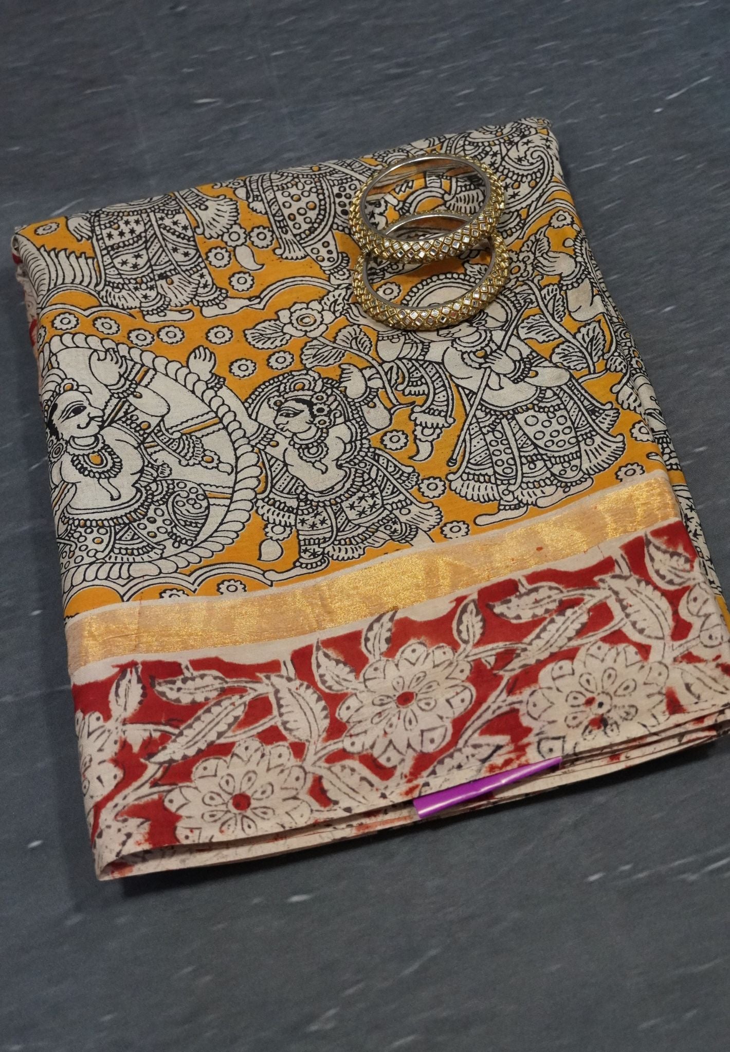 Kalamkari Silk Saree - Mustard