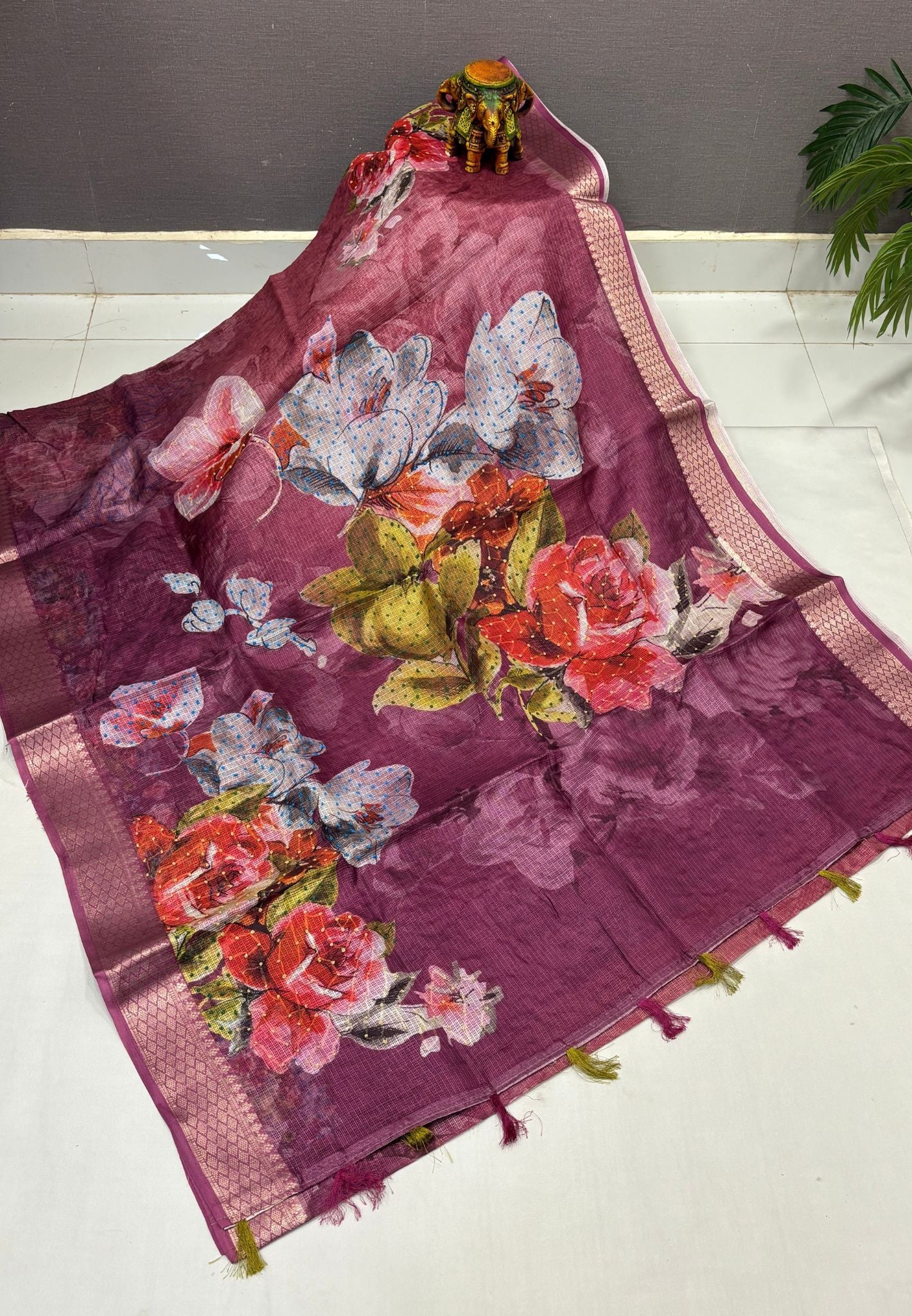 Kota Saree-Purple In French Knot Floral Border