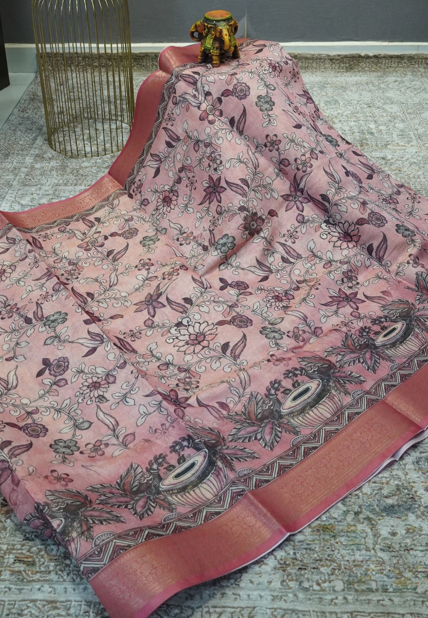 Tissue Kota Saree-Pink