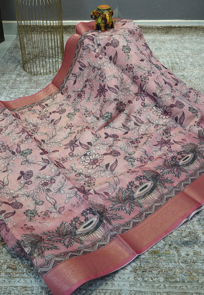 Tissue Kota Saree-Pink