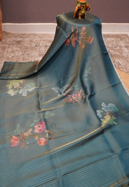 Semi Tissue Silk Saree-Peacock Blue
