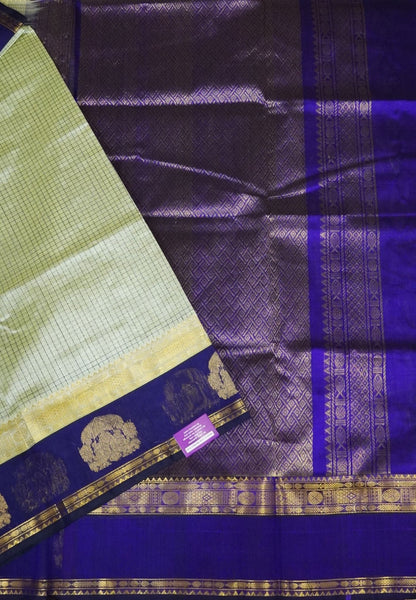 Pure Silk Cotton Saree – Elachi Green in Zari Checks with Contrast Border