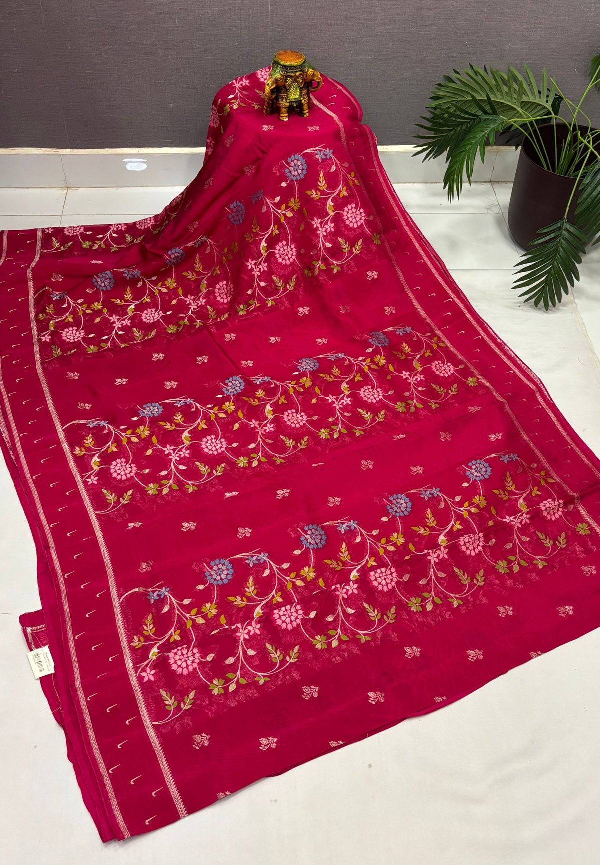 Satin Organza Saree-Rani Pink In Paithani Floral Zari Border